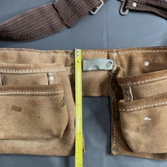 Leather Suede Carpenter Tool Belt Vintage Pockets Construction Electrician Work - Picture 4 of 8